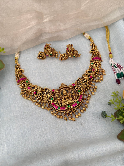 Luxurious Antique Lakshmi Short Necklace Set 0369 - Mahilas