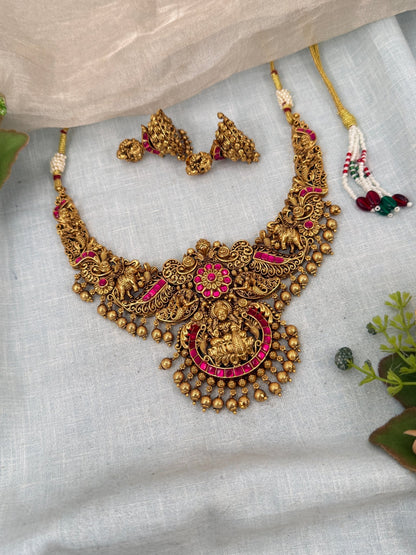 Luxurious Antique Lakshmi Short Necklace Set 0370 - Mahilas