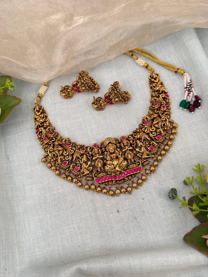 Luxurious Antique Lakshmi Short Necklace Set 0371 - Mahilas