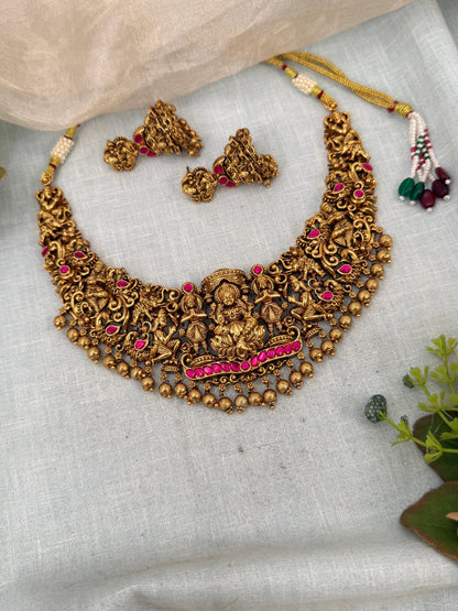 Luxurious Antique Lakshmi Short Necklace Set 0371 - Mahilas