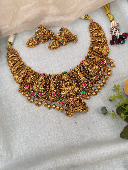 Luxurious Antique Lakshmi Short Necklace Set 0373 - Mahilas