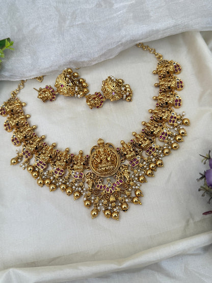 Luxurious Antique Lakshmi Short Necklace Set 0405 - Mahilas