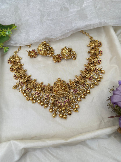 Luxurious Antique Lakshmi Short Necklace Set 0405 - Mahilas