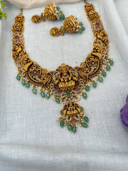 Luxurious Antique Lakshmi Short Necklace Set 0456 - Mahilas