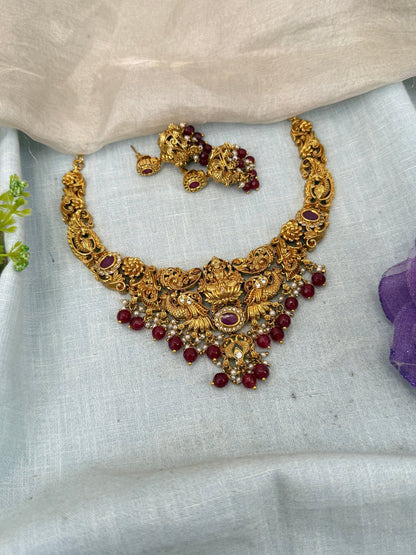 Luxurious Antique Lakshmi Short Necklace Set 0464 - Mahilas