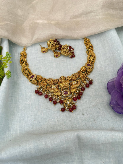 Luxurious Antique Lakshmi Short Necklace Set 0464 - Mahilas