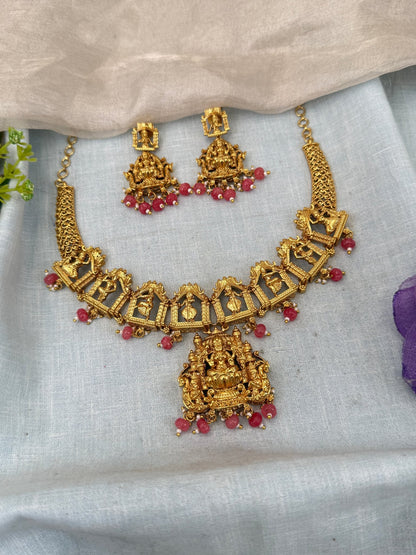 Luxurious Antique Lakshmi Short Necklace Set 0465 - Mahilas