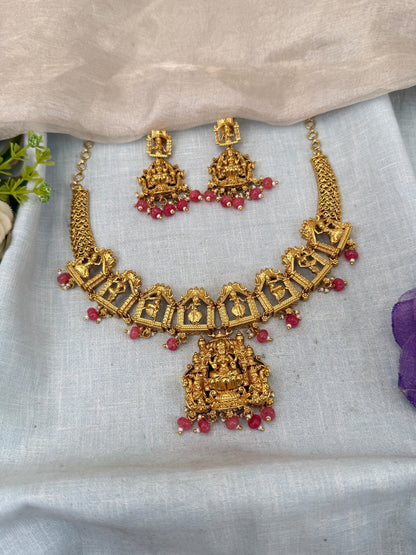 Luxurious Antique Lakshmi Short Necklace Set 0465 - Mahilas