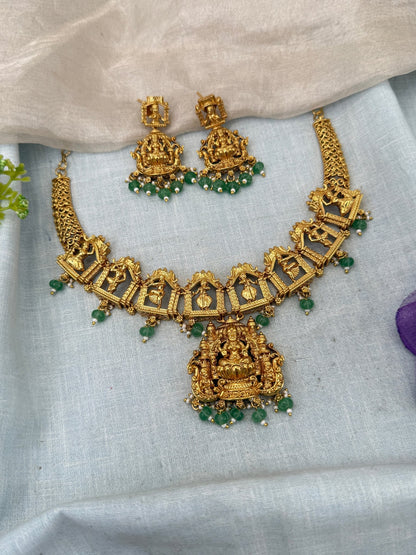 Luxurious Antique Lakshmi Short Necklace Set 0467 - Mahilas