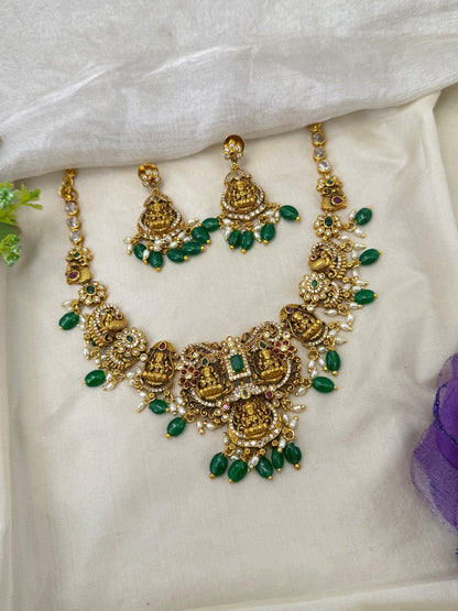 Luxurious Antique Lakshmi Short Necklace Set 0470 - Mahilas