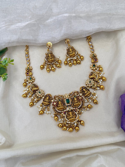 Luxurious Antique Lakshmi Short Necklace Set 0472 - Mahilas