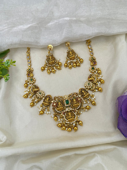 Luxurious Antique Lakshmi Short Necklace Set 0472 - Mahilas