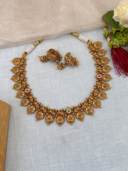 Luxurious Antique Lakshmi Short Necklace Set 0560 - Mahilas