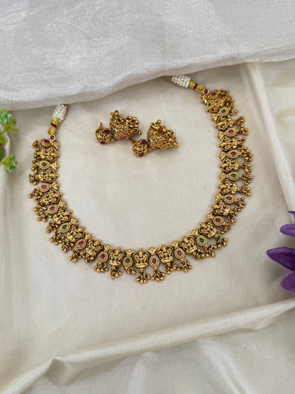 Luxurious Antique Lakshmi Short Necklace Set 0570 - Mahilas