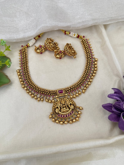 Luxurious Antique Lakshmi Short Necklace Set 0576 - Mahilas