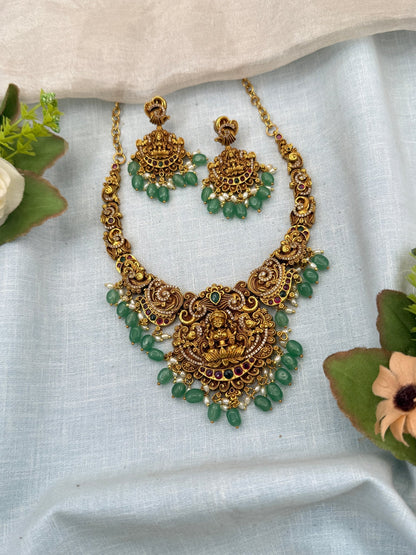 Luxurious Antique Lakshmi Short Necklace Set 0718 - Mahilas
