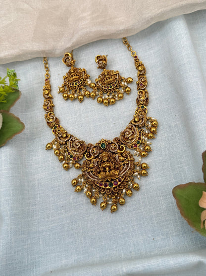 Luxurious Antique Lakshmi Short Necklace Set 0719 - Mahilas