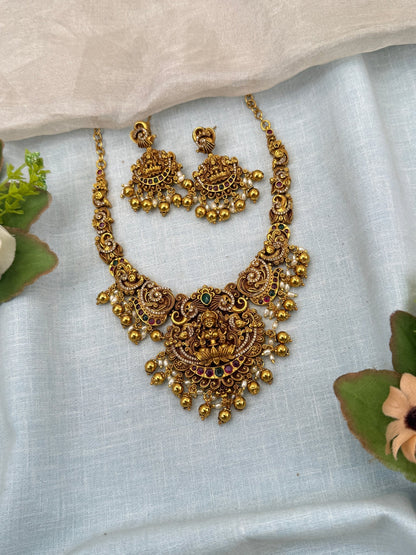 Luxurious Antique Lakshmi Short Necklace Set 0719 - Mahilas