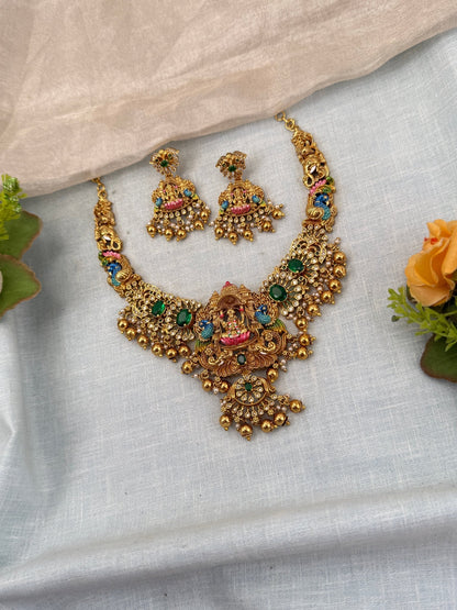 Luxurious Antique Lakshmi Short Necklace Set 0742 - Mahilas