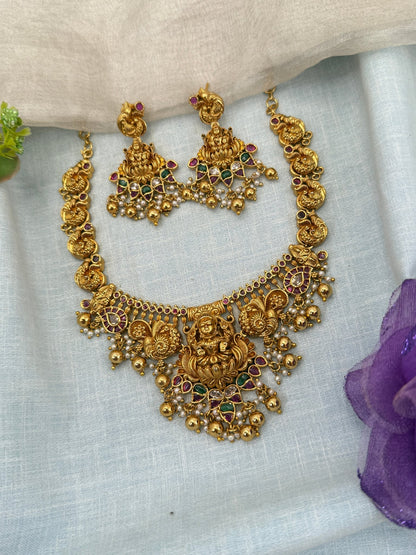 Luxurious Antique Lakshmi Stone Short Necklace Set 0677 - Mahilas