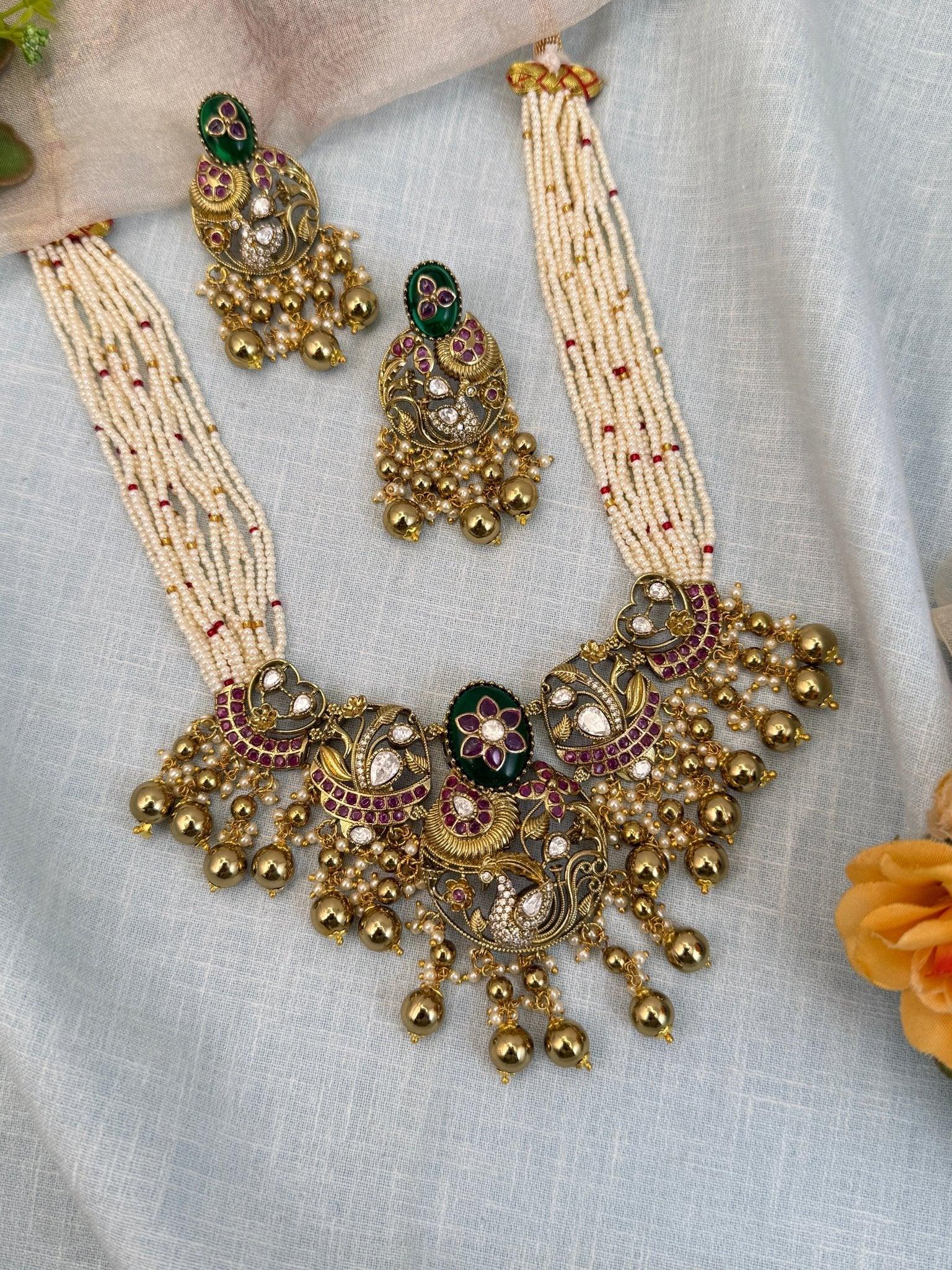 Luxurious Antique Layer Beads Short Necklace Set 938 - Mahilas