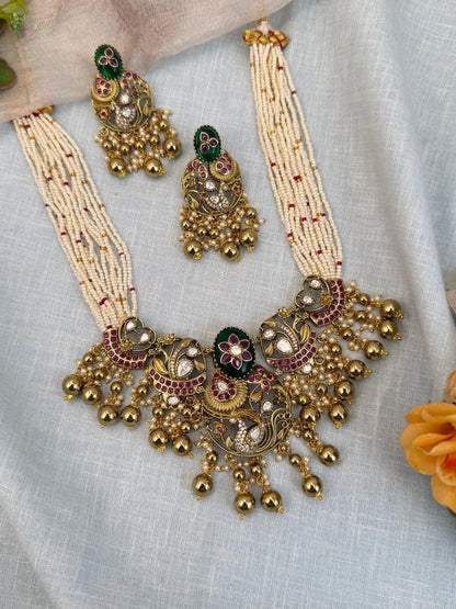 Luxurious Antique Layer Beads Short Necklace Set 938 - Mahilas