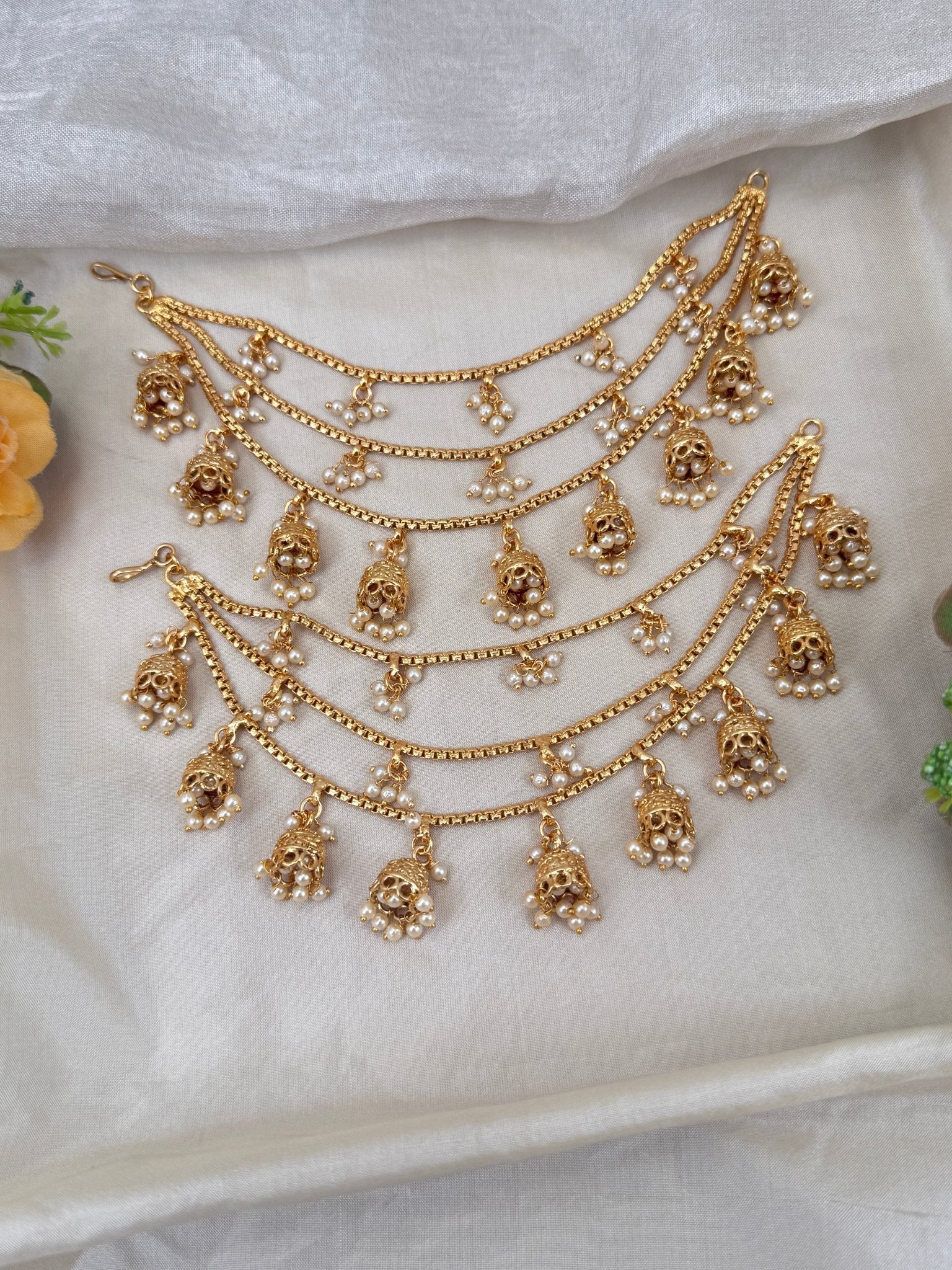 Luxurious Antique Layer Jhumka Maatal Earchain 346 - Mahilas