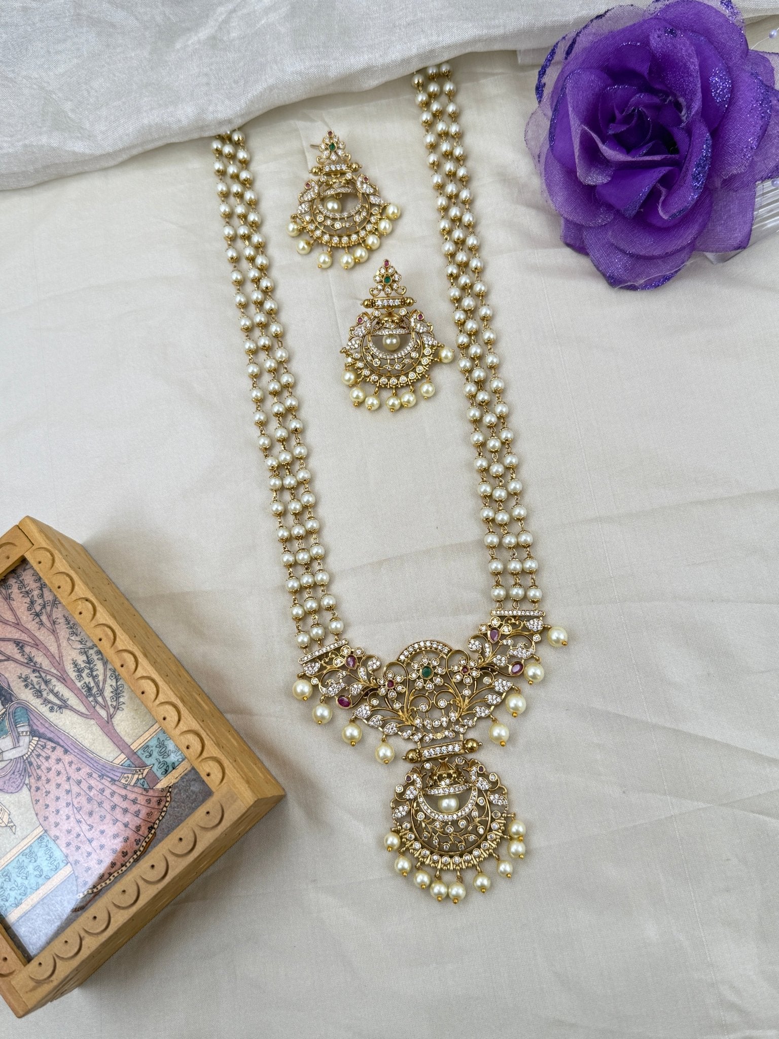 Luxurious Antique Layer Pearl Long Necklace Set 0676 - Mahilas