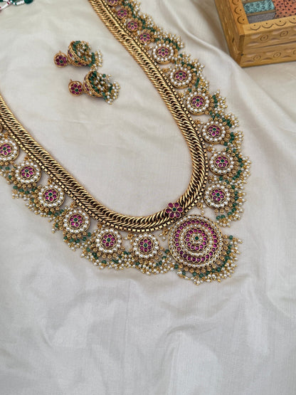 Luxurious Antique Long Guttapusalu Necklace Set 635 - Mahilas