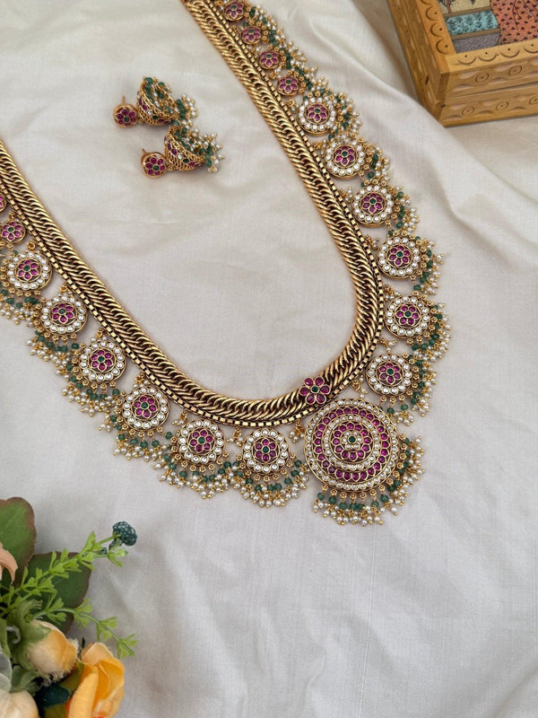 Luxurious Antique Long Guttapusalu Necklace Set 0692