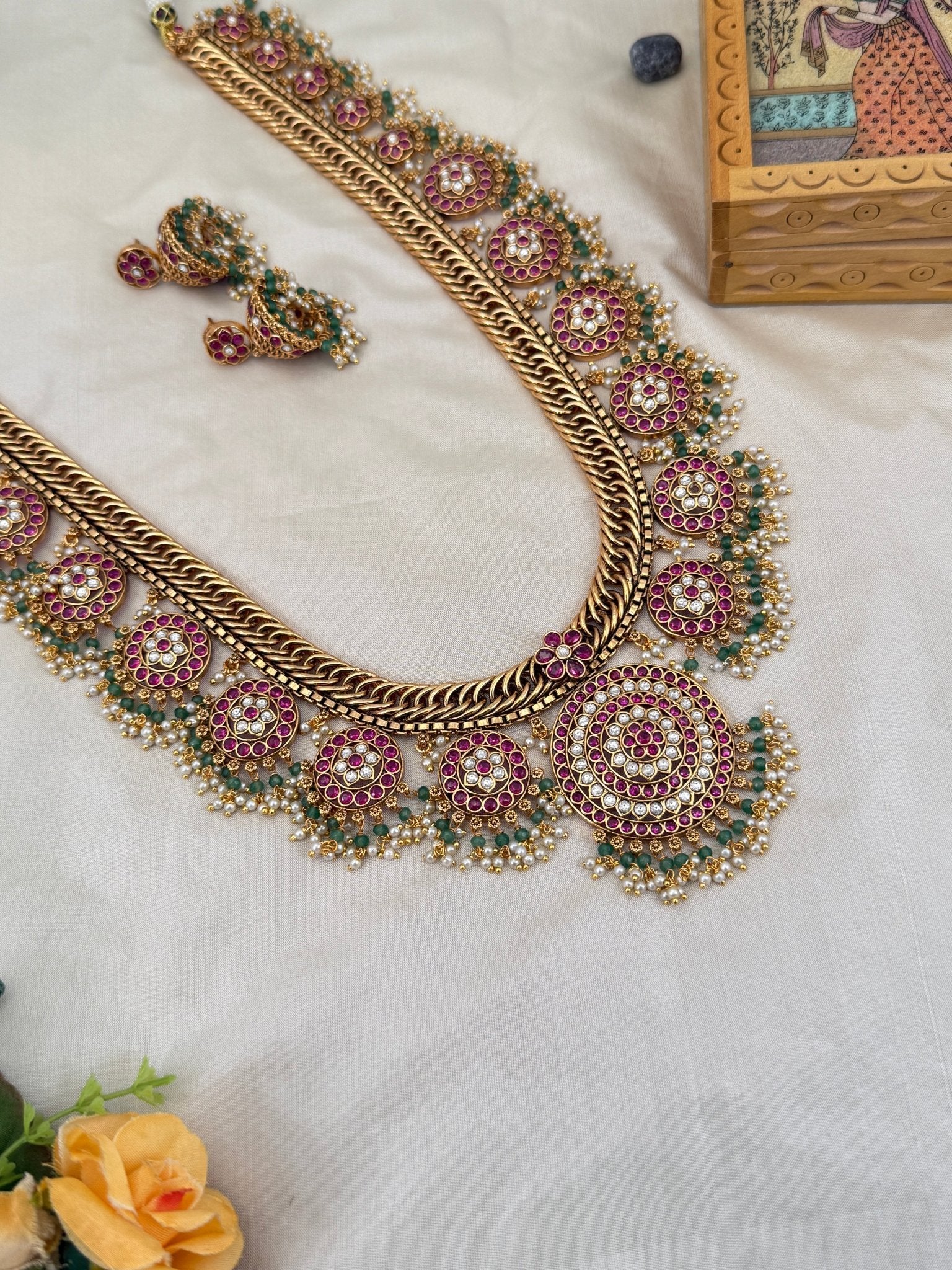 Luxurious Antique Long Guttapusalu Necklace Set 637 - Mahilas
