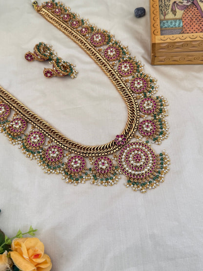 Luxurious Antique Long Guttapusalu Necklace Set 637 - Mahilas