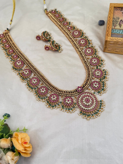 Luxurious Antique Long Guttapusalu Necklace Set 637 - Mahilas