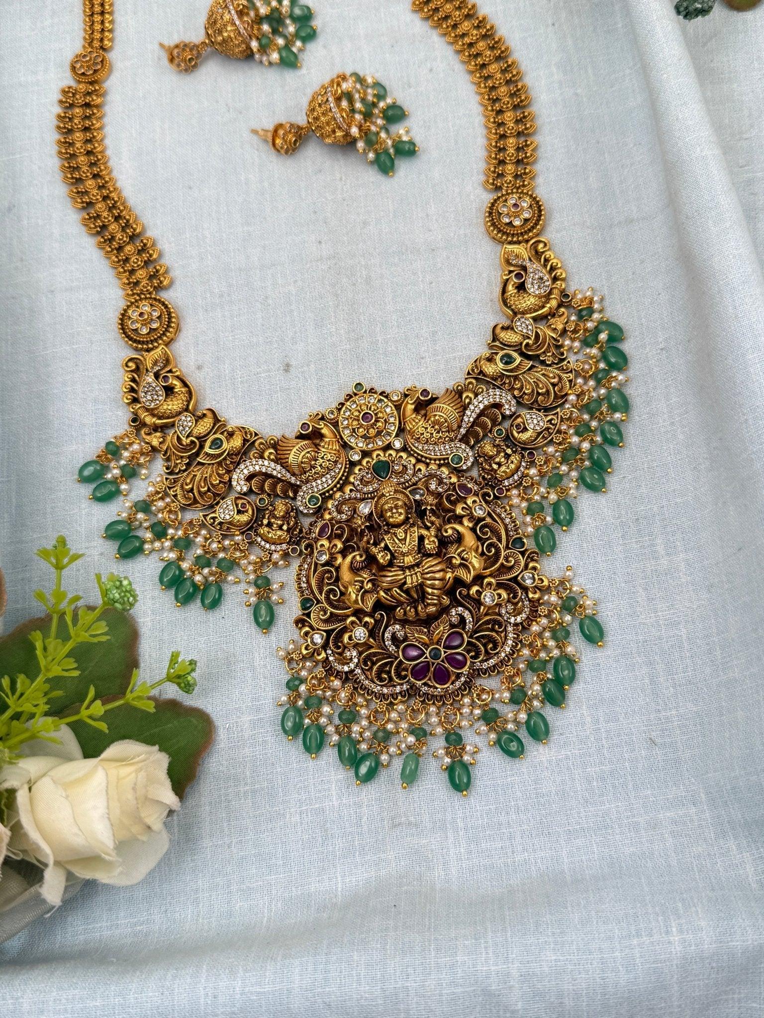 Luxurious Antique Long Lakshmi Necklace Set 0115 - Mahilas