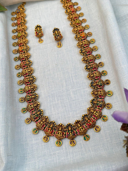 Luxurious Antique Long Lakshmi Necklace Set 970 - Mahilas