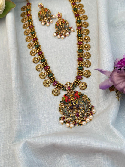 Luxurious Antique Long Lakshmi Necklace Set 972 - Mahilas