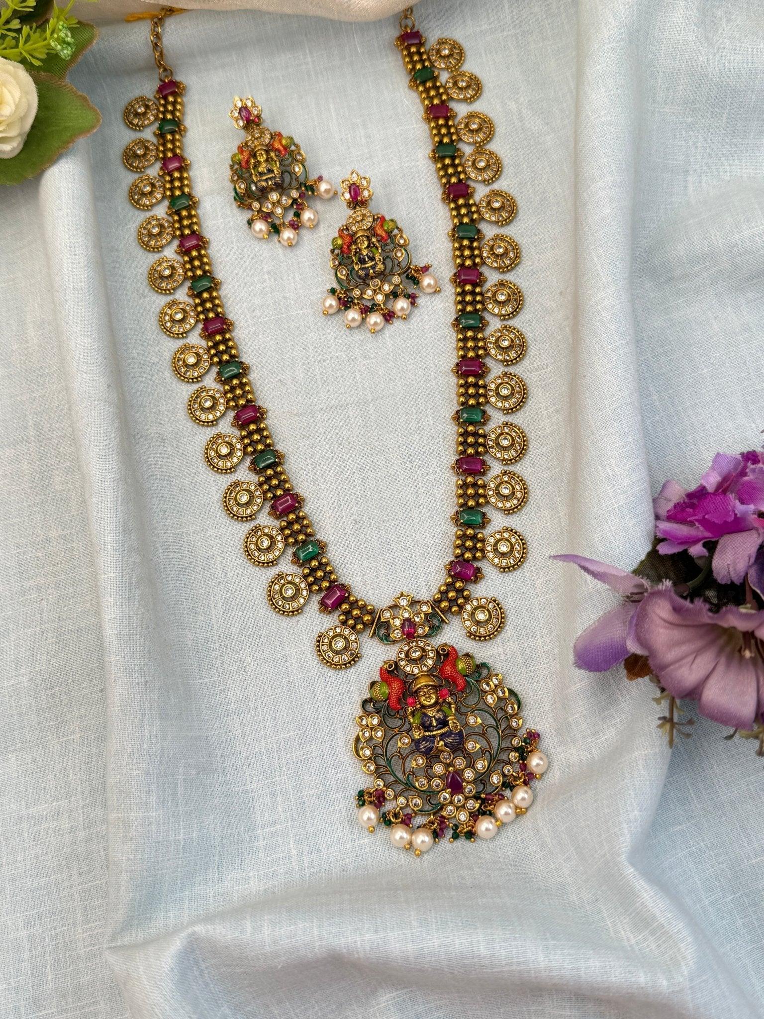 Luxurious Antique Long Lakshmi Necklace Set 972 - Mahilas