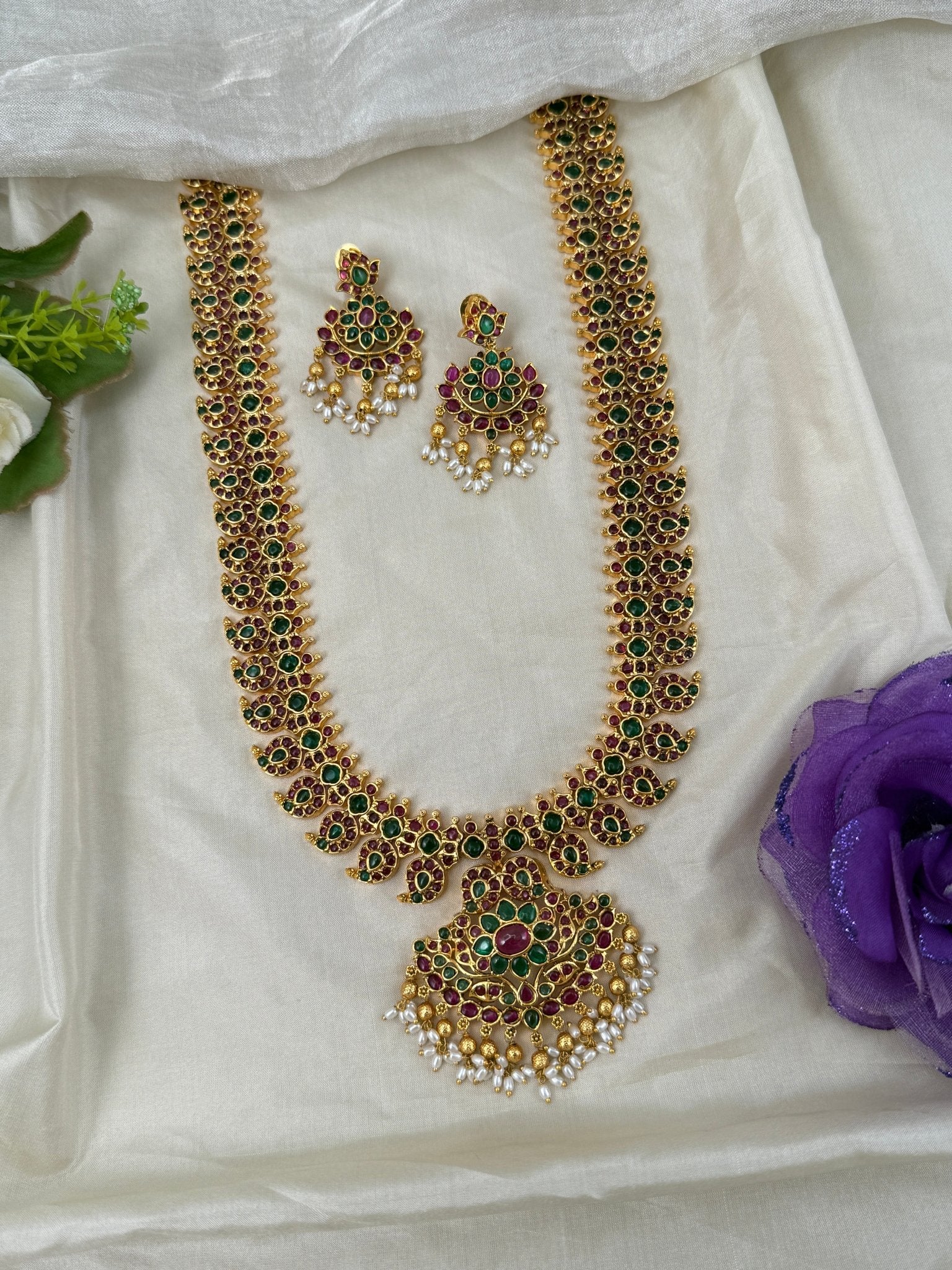 Luxurious Antique Long Mango Necklace Set 0611 - Mahilas