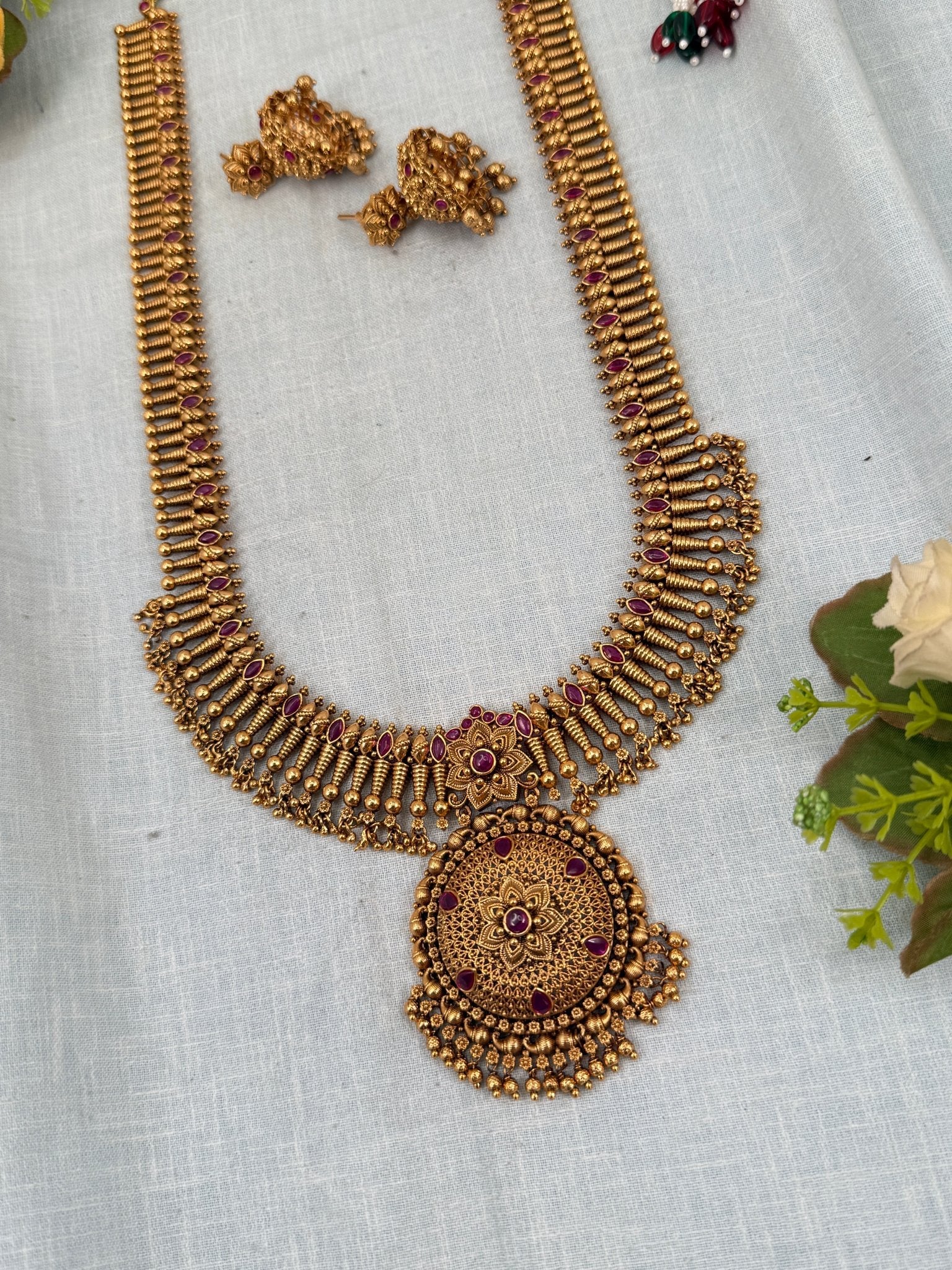 Luxurious Antique Long Necklace Set 0350 - Mahilas