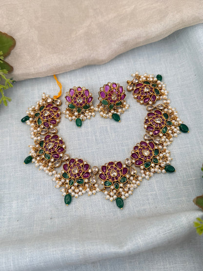 Luxurious Antique Lotus Short Necklace Set 0427 - Mahilas