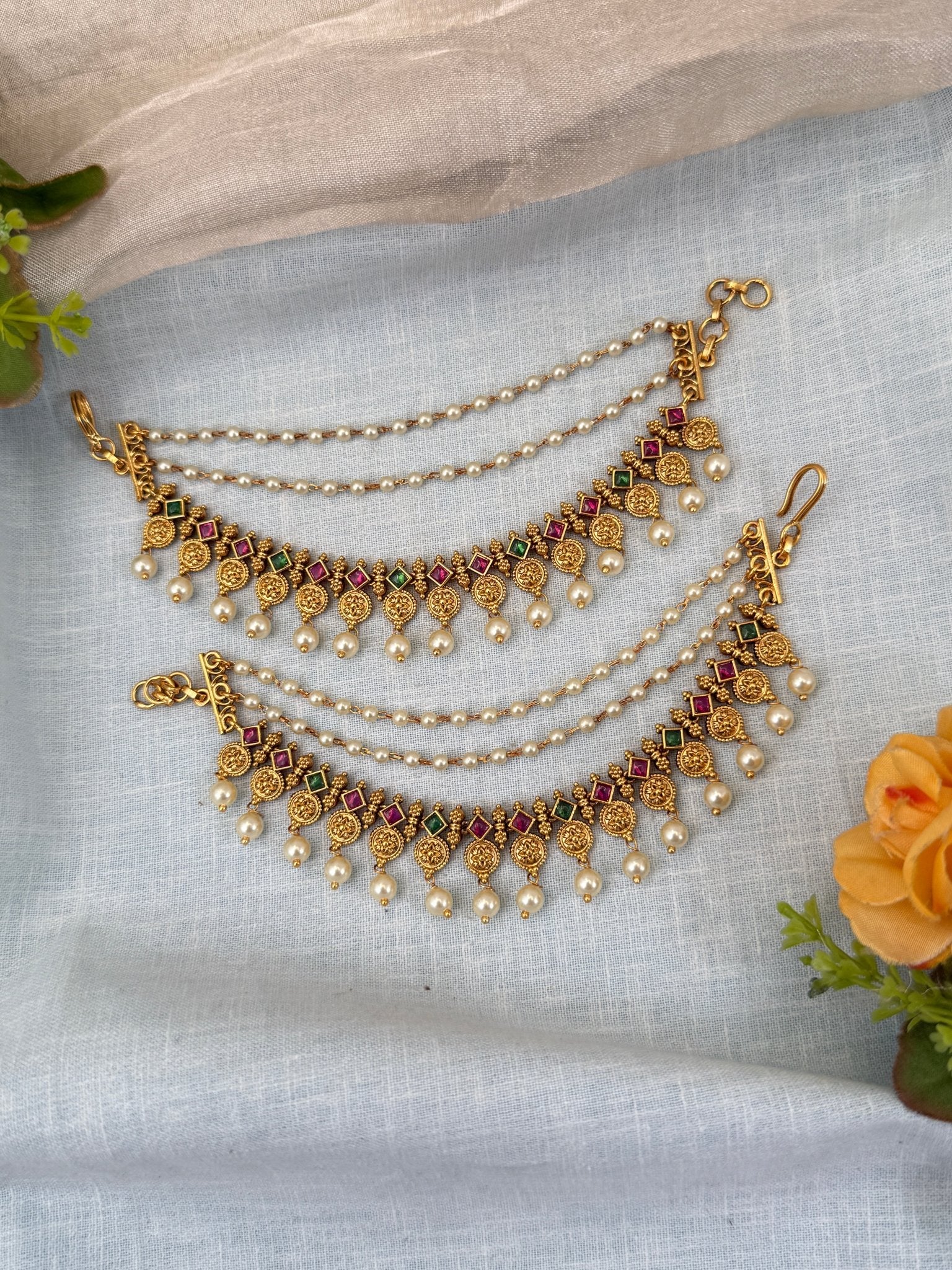 Luxurious Antique Maatal Earchain 366 - Mahilas
