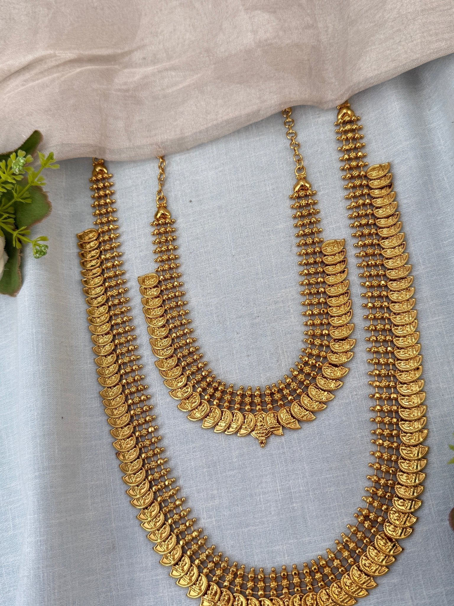 Luxurious Antique Mango Kaasu Semi Bridal Necklace Set 0977 - Mahilas