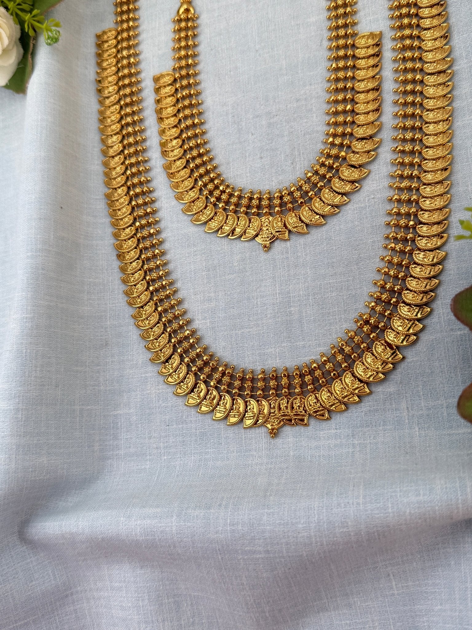 Luxurious Antique Mango Kaasu Semi Bridal Necklace Set 0977 - Mahilas