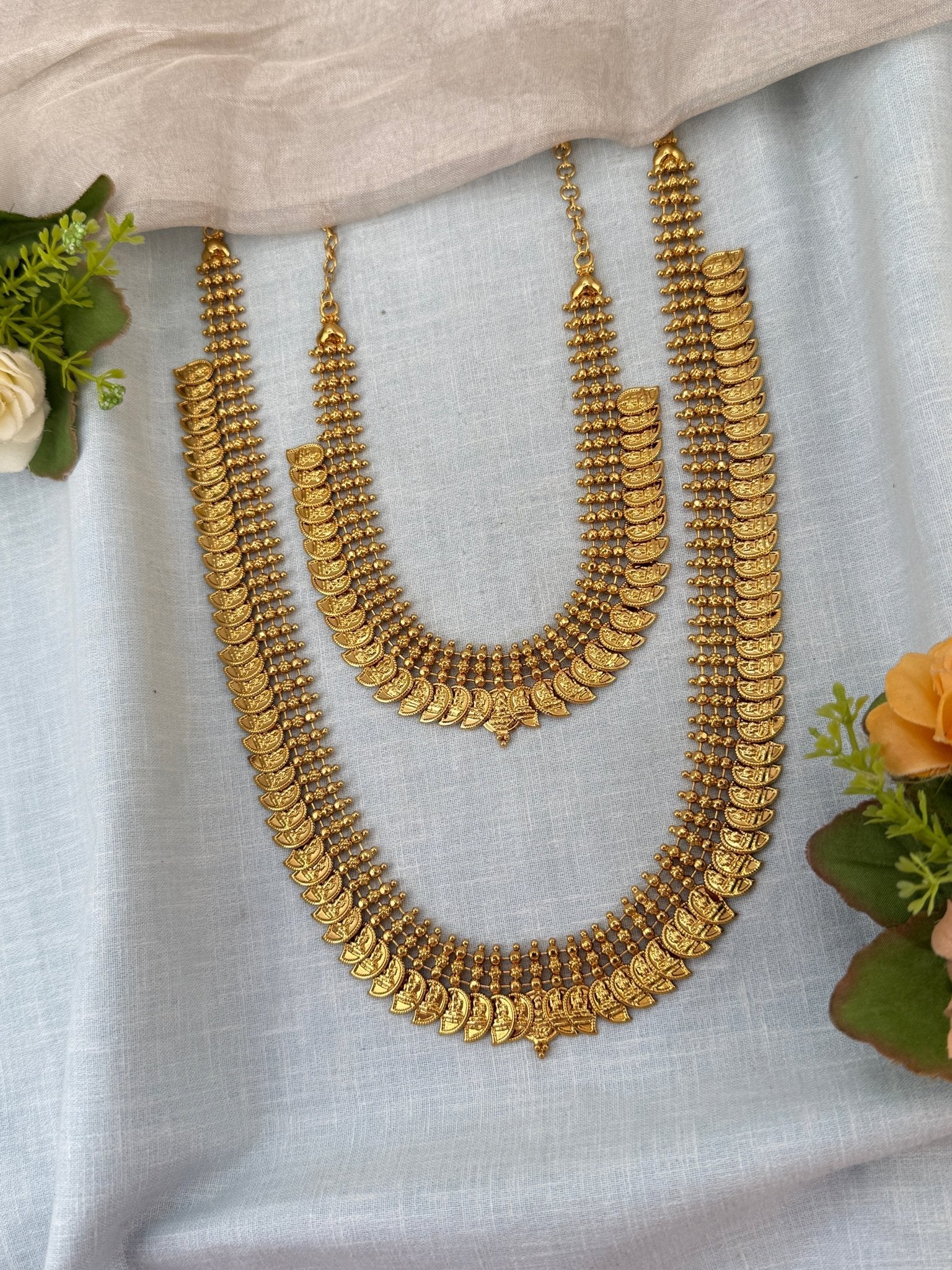Luxurious Antique Mango Kaasu Semi Bridal Necklace Set 0977 - Mahilas