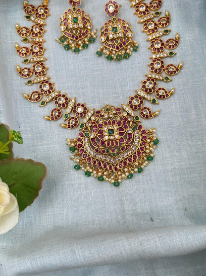 Luxurious Antique Mango Kemp Stone Necklace Set 0185 - Mahilas