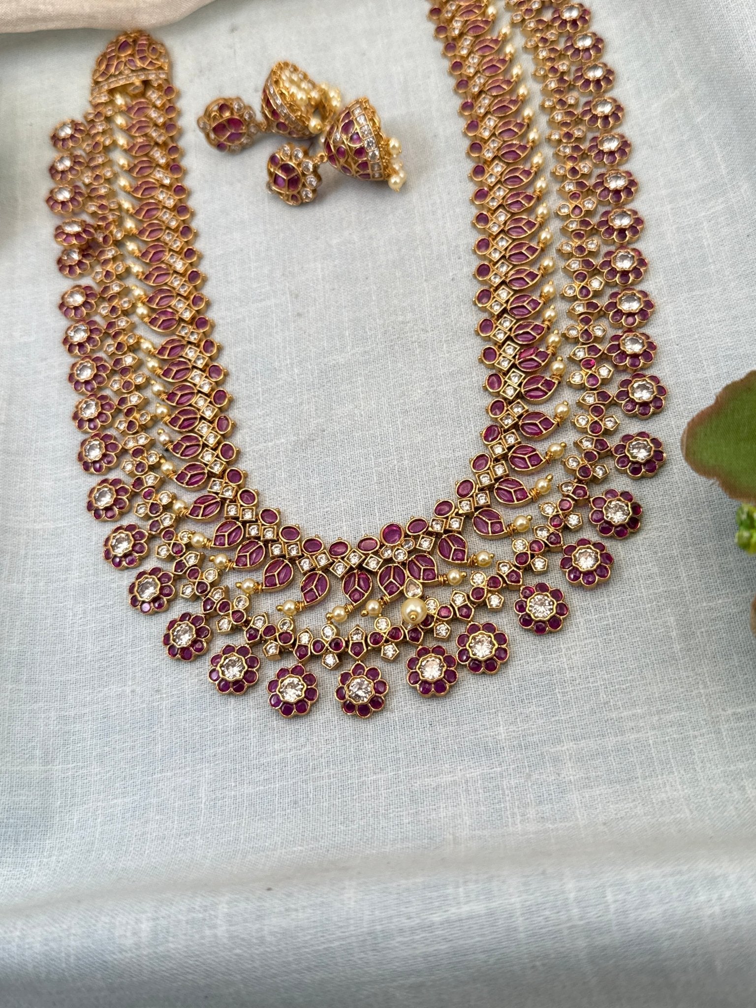 Luxurious Antique Mango Layered Long Necklace Set 0764 - Mahilas