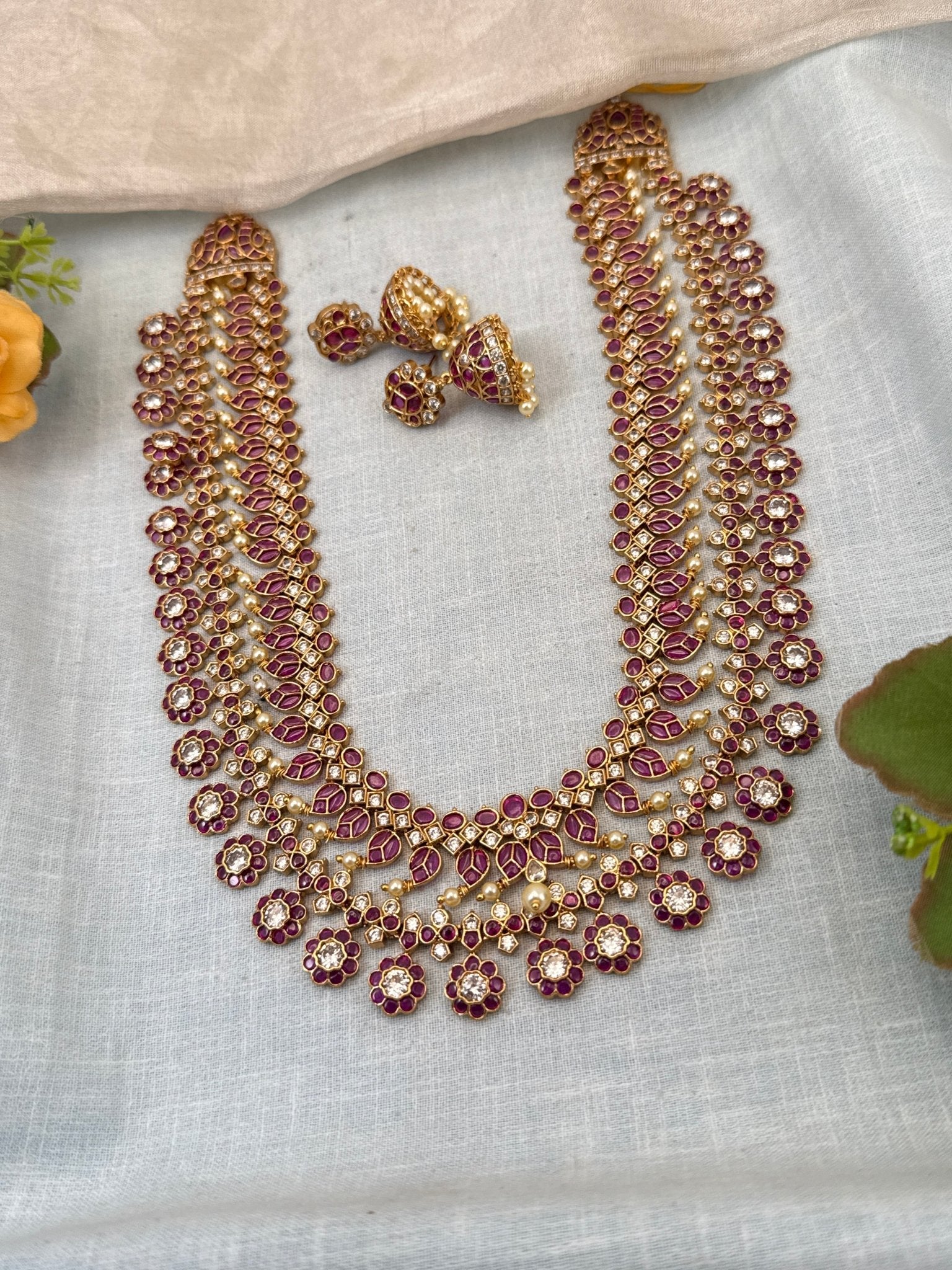 Luxurious Antique Mango Layered Long Necklace Set 0764 - Mahilas