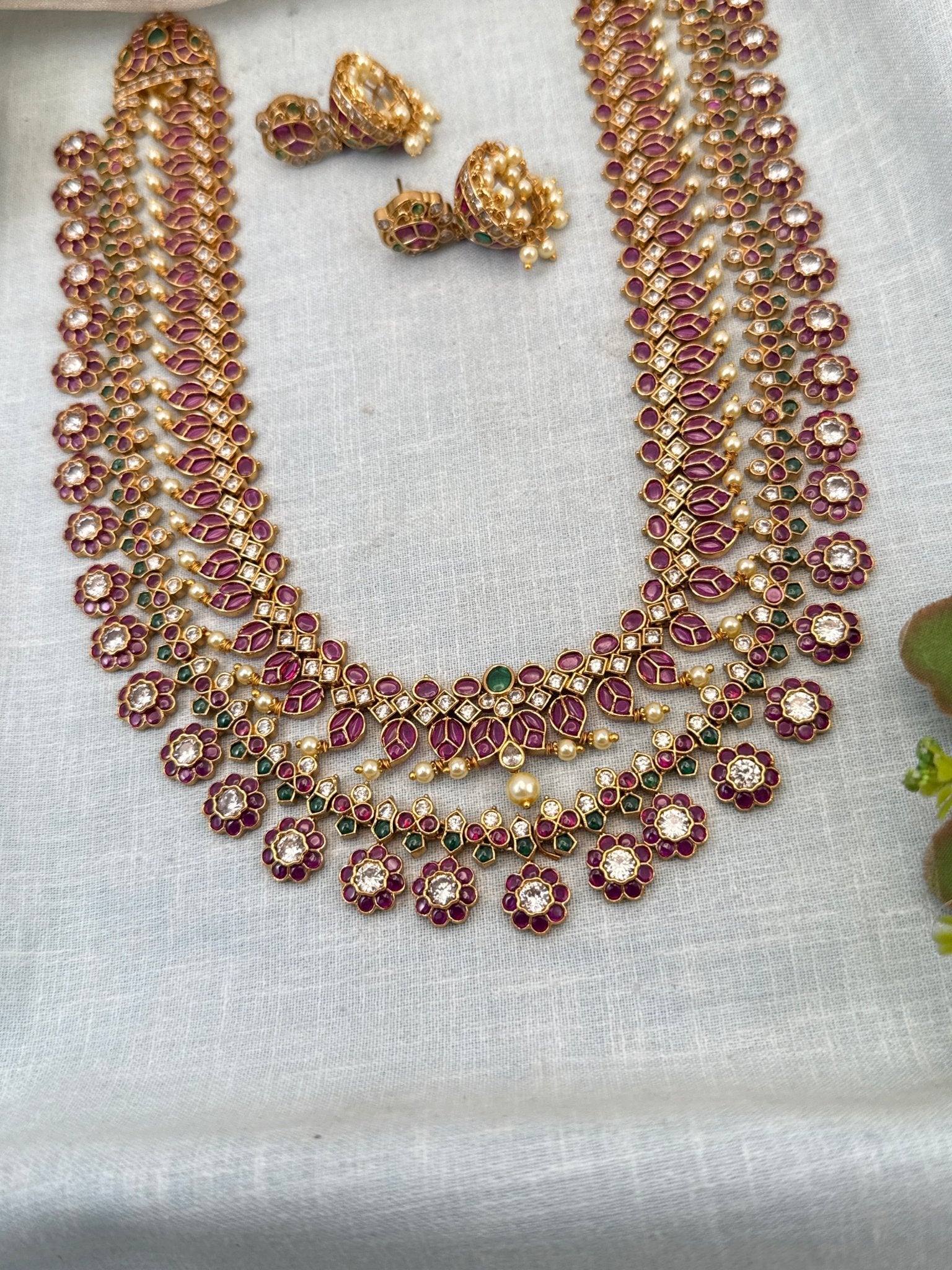 Luxurious Antique Mango Layered Long Necklace Set 0765 - Mahilas