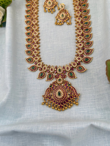 Luxurious Antique Mango Long Necklace Set 0681 - Mahilas