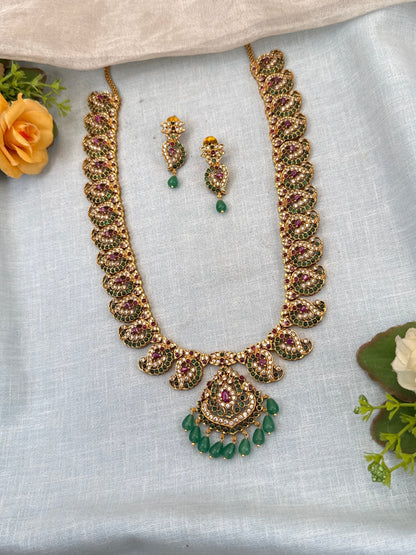 Luxurious Antique Mango Pendant Long Necklace Set 0770 - Mahilas